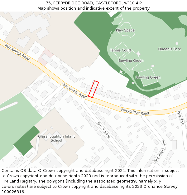 75, FERRYBRIDGE ROAD, CASTLEFORD, WF10 4JP: Location map and indicative extent of plot