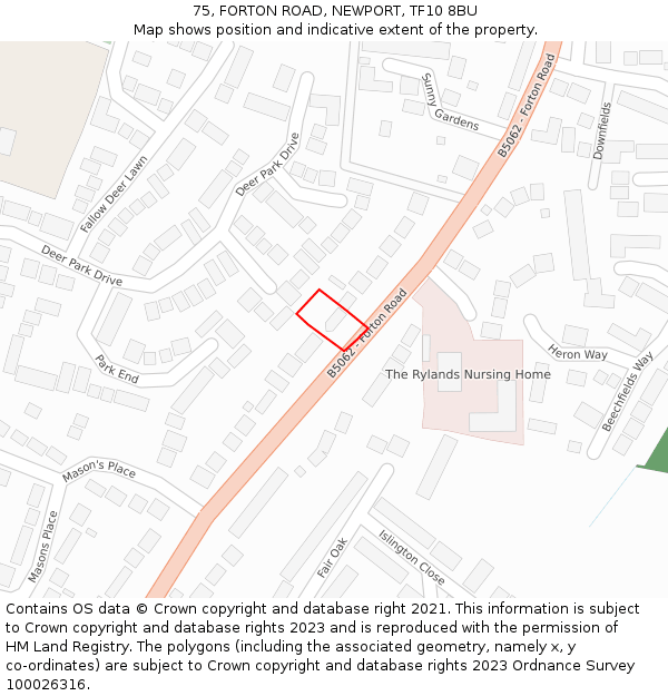 75, FORTON ROAD, NEWPORT, TF10 8BU: Location map and indicative extent of plot