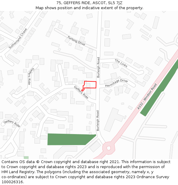75, GEFFERS RIDE, ASCOT, SL5 7JZ: Location map and indicative extent of plot