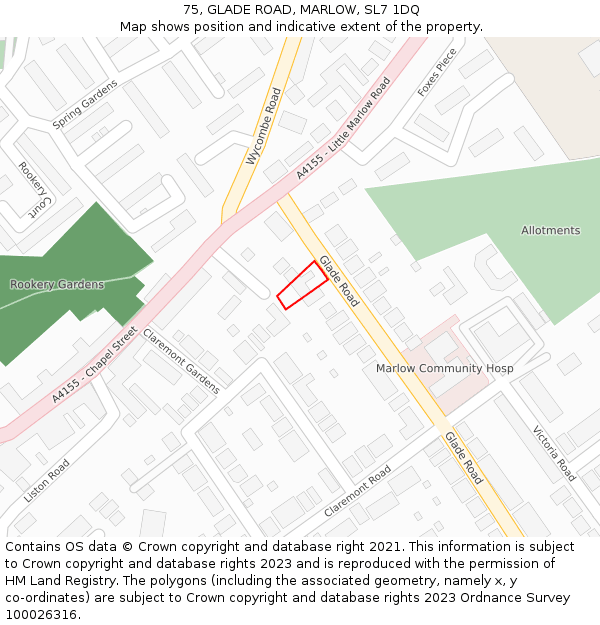 75, GLADE ROAD, MARLOW, SL7 1DQ: Location map and indicative extent of plot