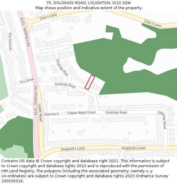 75, GOLDINGS ROAD, LOUGHTON, IG10 2QW: Location map and indicative extent of plot