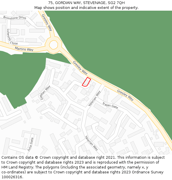 75, GORDIAN WAY, STEVENAGE, SG2 7QH: Location map and indicative extent of plot