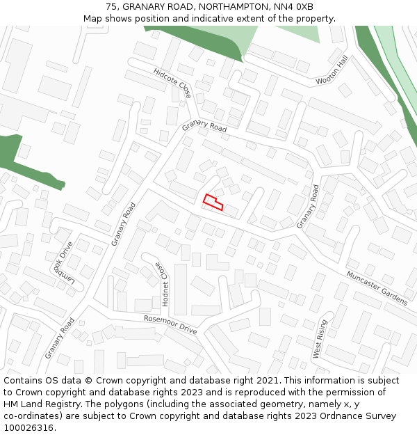 75, GRANARY ROAD, NORTHAMPTON, NN4 0XB: Location map and indicative extent of plot