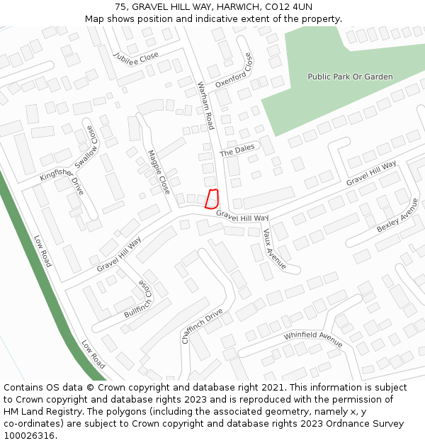 75, GRAVEL HILL WAY, HARWICH, CO12 4UN: Location map and indicative extent of plot