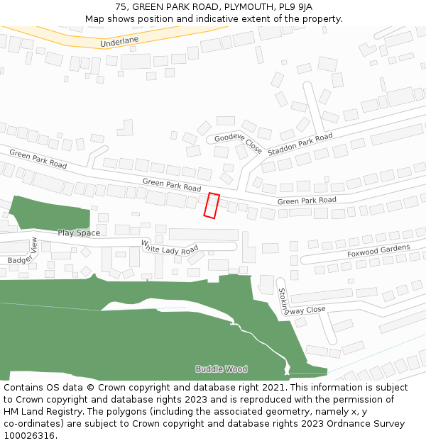 75, GREEN PARK ROAD, PLYMOUTH, PL9 9JA: Location map and indicative extent of plot