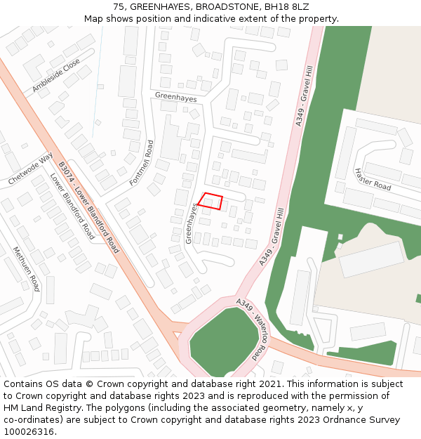 75, GREENHAYES, BROADSTONE, BH18 8LZ: Location map and indicative extent of plot