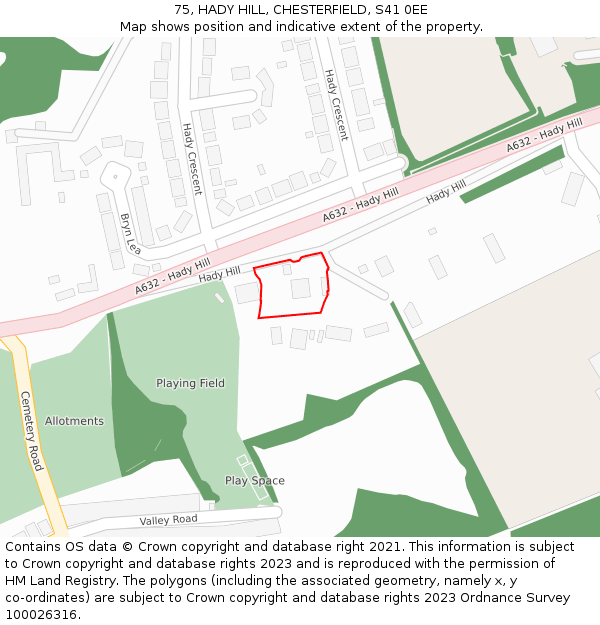 75, HADY HILL, CHESTERFIELD, S41 0EE: Location map and indicative extent of plot