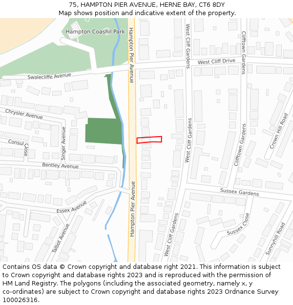 75, HAMPTON PIER AVENUE, HERNE BAY, CT6 8DY: Location map and indicative extent of plot