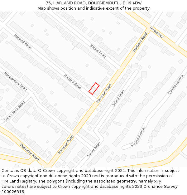 75, HARLAND ROAD, BOURNEMOUTH, BH6 4DW: Location map and indicative extent of plot