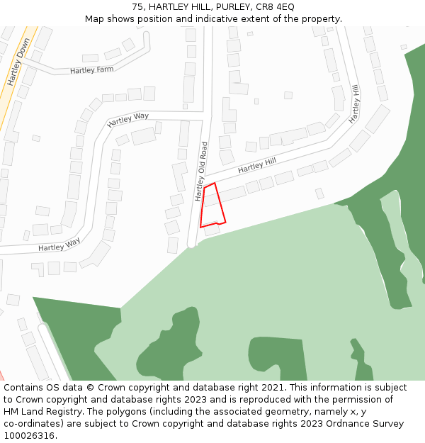 75, HARTLEY HILL, PURLEY, CR8 4EQ: Location map and indicative extent of plot