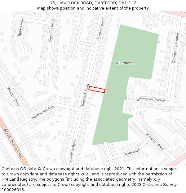 75, HAVELOCK ROAD, DARTFORD, DA1 3HZ: Location map and indicative extent of plot