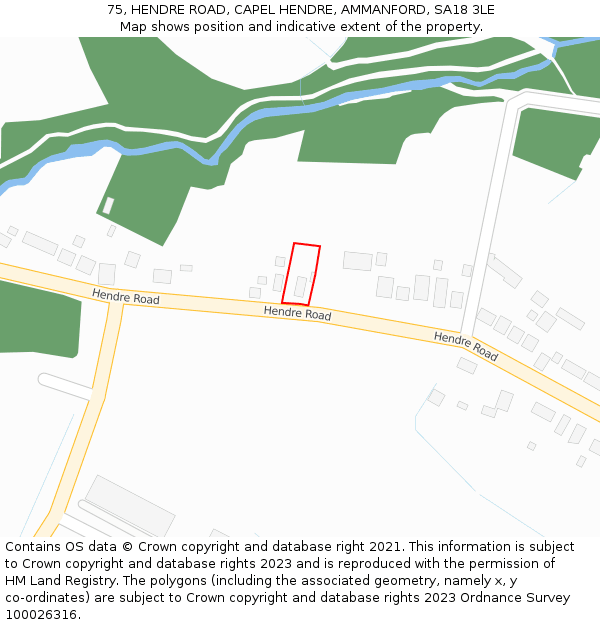 75, HENDRE ROAD, CAPEL HENDRE, AMMANFORD, SA18 3LE: Location map and indicative extent of plot