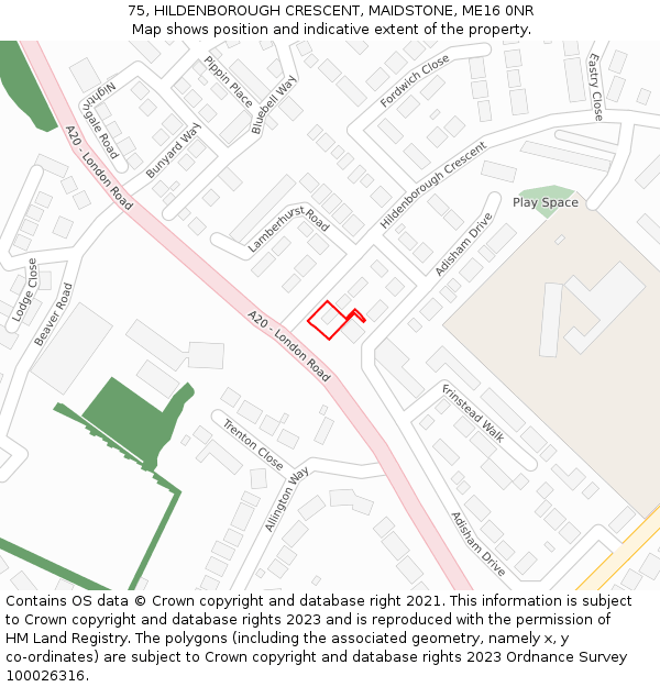 75, HILDENBOROUGH CRESCENT, MAIDSTONE, ME16 0NR: Location map and indicative extent of plot