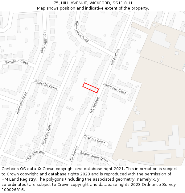 75, HILL AVENUE, WICKFORD, SS11 8LH: Location map and indicative extent of plot