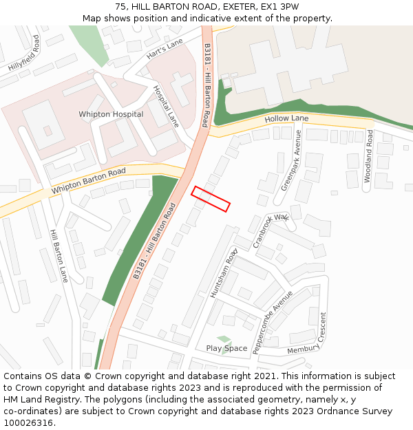 75, HILL BARTON ROAD, EXETER, EX1 3PW: Location map and indicative extent of plot