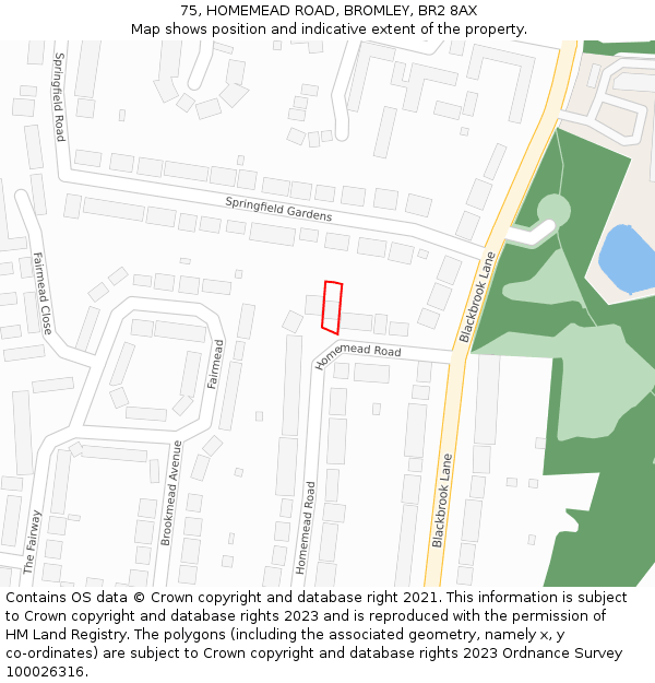 75, HOMEMEAD ROAD, BROMLEY, BR2 8AX: Location map and indicative extent of plot