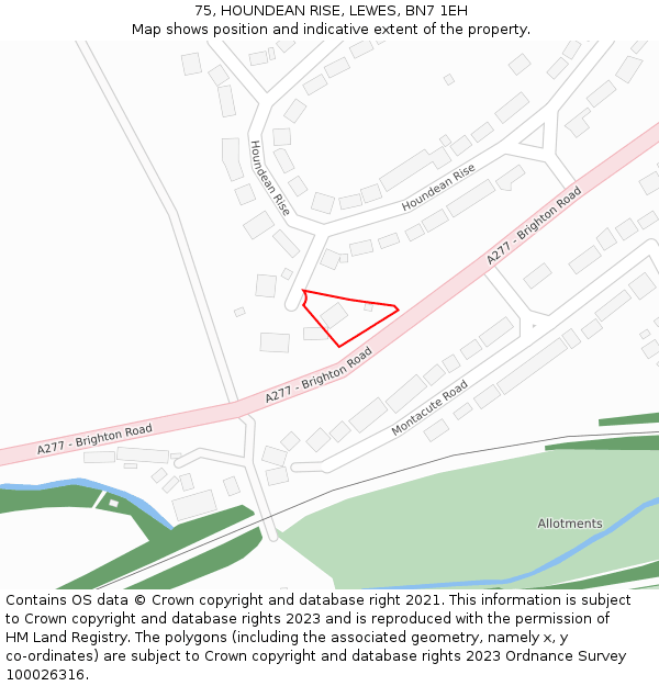 75, HOUNDEAN RISE, LEWES, BN7 1EH: Location map and indicative extent of plot
