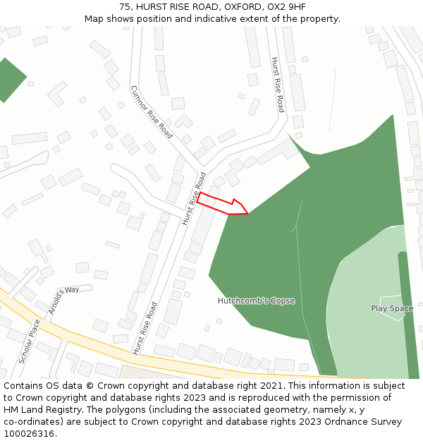 75, HURST RISE ROAD, OXFORD, OX2 9HF: Location map and indicative extent of plot