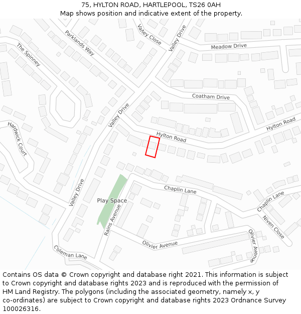 75, HYLTON ROAD, HARTLEPOOL, TS26 0AH: Location map and indicative extent of plot