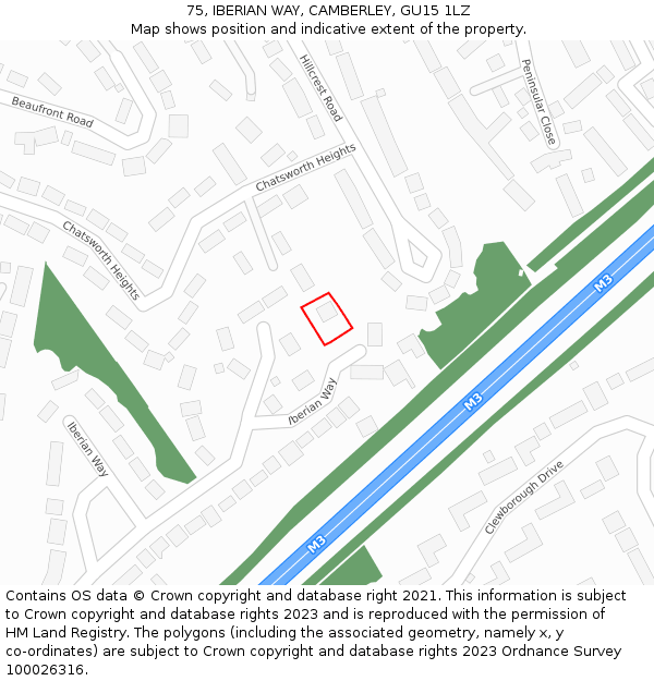 75, IBERIAN WAY, CAMBERLEY, GU15 1LZ: Location map and indicative extent of plot