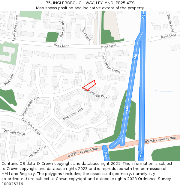 75, INGLEBOROUGH WAY, LEYLAND, PR25 4ZS: Location map and indicative extent of plot