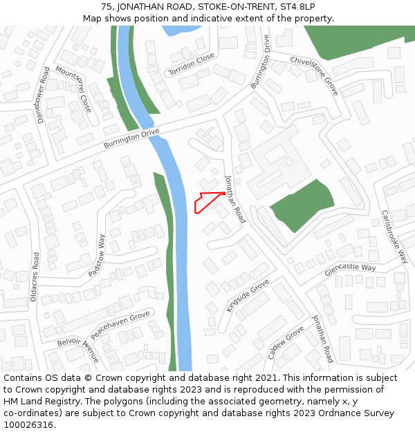 75, JONATHAN ROAD, STOKE-ON-TRENT, ST4 8LP: Location map and indicative extent of plot
