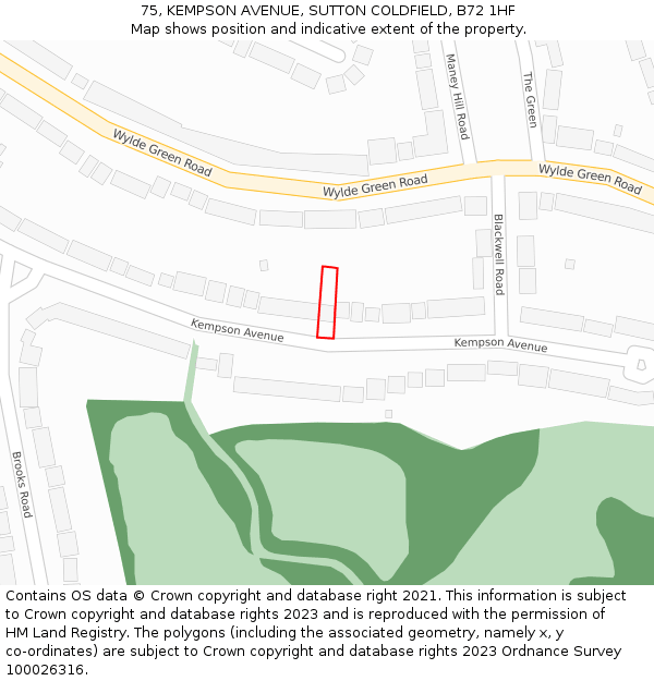75, KEMPSON AVENUE, SUTTON COLDFIELD, B72 1HF: Location map and indicative extent of plot