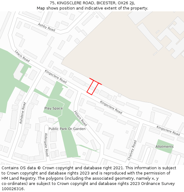 75, KINGSCLERE ROAD, BICESTER, OX26 2JL: Location map and indicative extent of plot