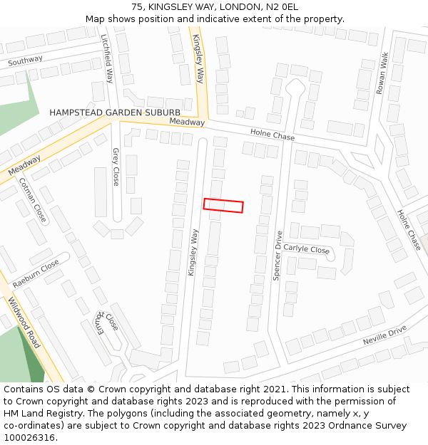 75, KINGSLEY WAY, LONDON, N2 0EL: Location map and indicative extent of plot