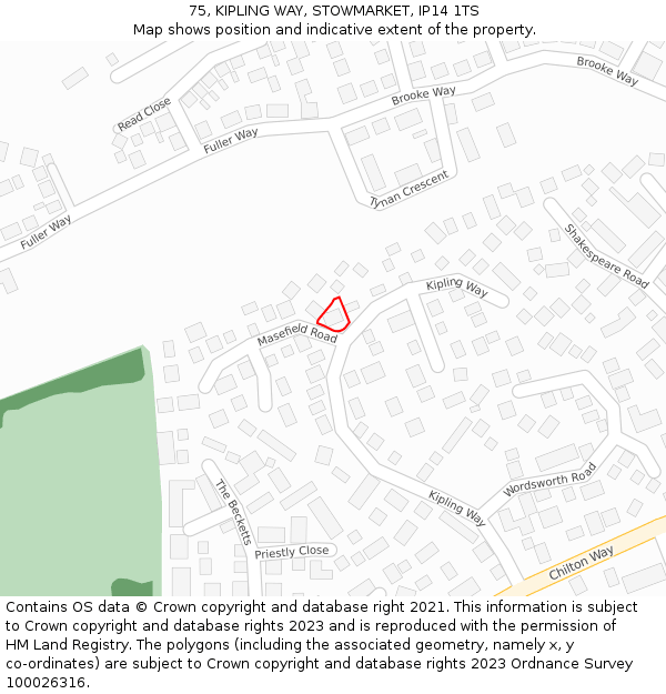 75, KIPLING WAY, STOWMARKET, IP14 1TS: Location map and indicative extent of plot