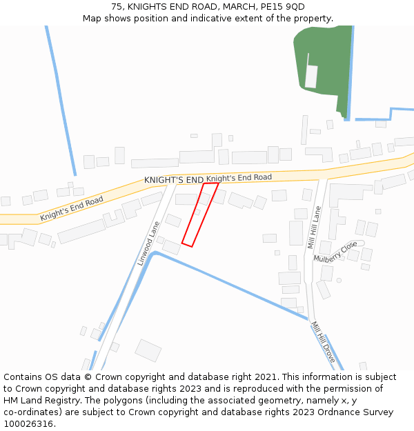 75, KNIGHTS END ROAD, MARCH, PE15 9QD: Location map and indicative extent of plot