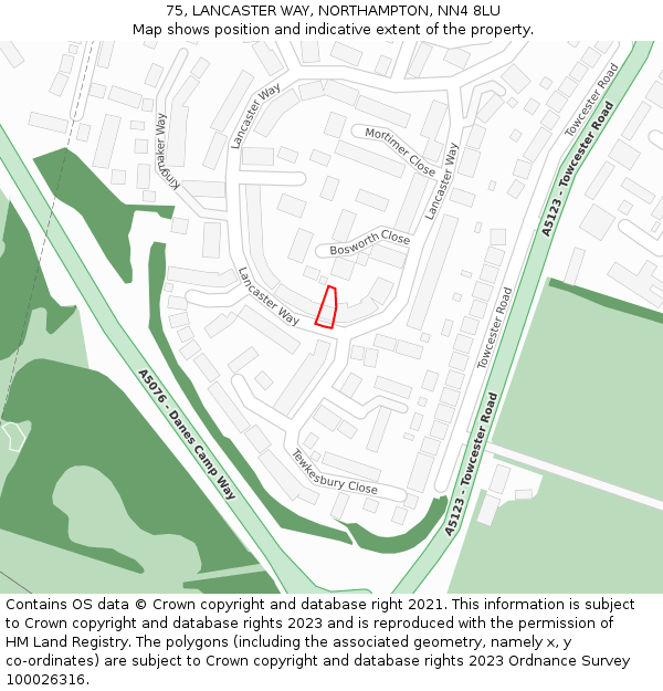 75, LANCASTER WAY, NORTHAMPTON, NN4 8LU: Location map and indicative extent of plot