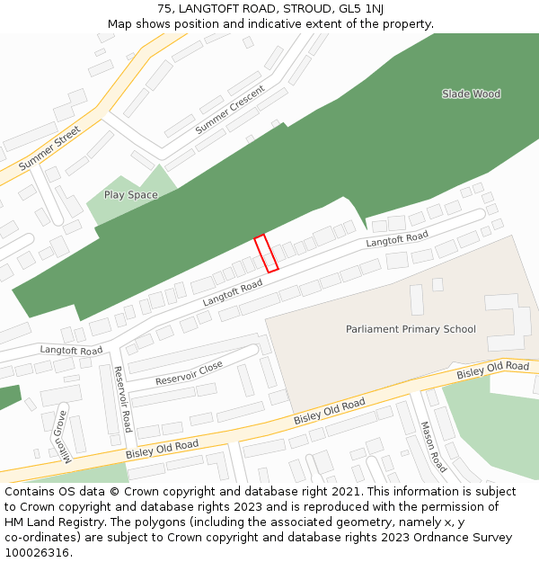 75, LANGTOFT ROAD, STROUD, GL5 1NJ: Location map and indicative extent of plot