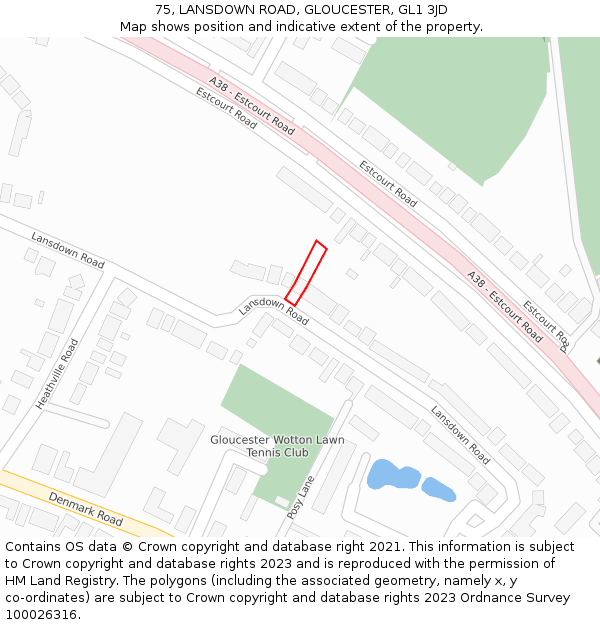 75, LANSDOWN ROAD, GLOUCESTER, GL1 3JD: Location map and indicative extent of plot