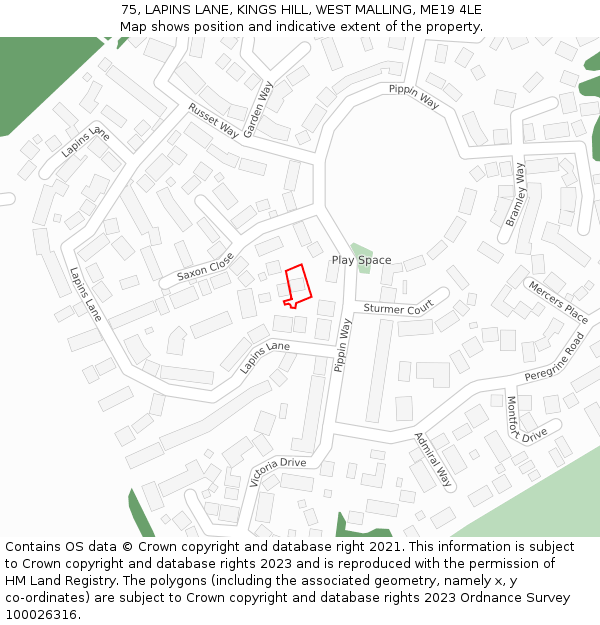 75, LAPINS LANE, KINGS HILL, WEST MALLING, ME19 4LE: Location map and indicative extent of plot