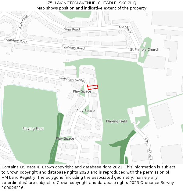 75, LAVINGTON AVENUE, CHEADLE, SK8 2HQ: Location map and indicative extent of plot