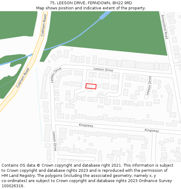 75, LEESON DRIVE, FERNDOWN, BH22 9RD: Location map and indicative extent of plot