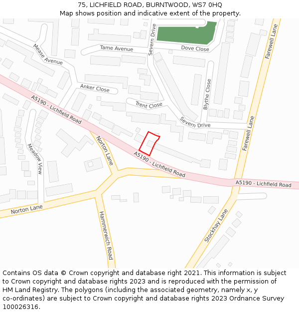 75, LICHFIELD ROAD, BURNTWOOD, WS7 0HQ: Location map and indicative extent of plot