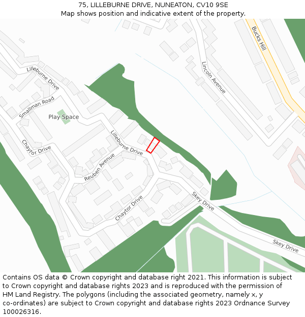 75, LILLEBURNE DRIVE, NUNEATON, CV10 9SE: Location map and indicative extent of plot