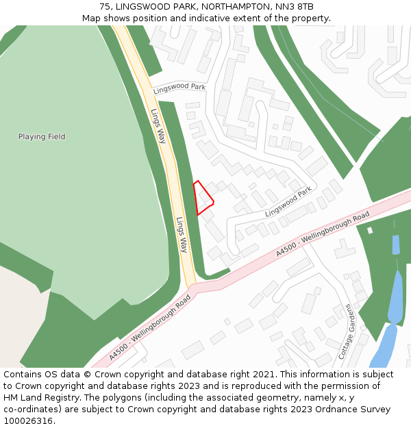 75, LINGSWOOD PARK, NORTHAMPTON, NN3 8TB: Location map and indicative extent of plot