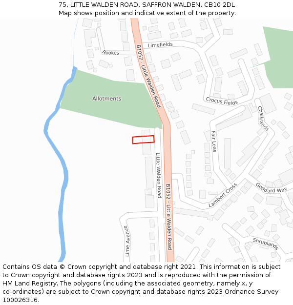 75, LITTLE WALDEN ROAD, SAFFRON WALDEN, CB10 2DL: Location map and indicative extent of plot