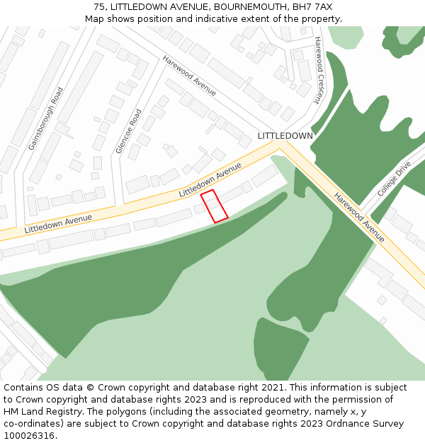75, LITTLEDOWN AVENUE, BOURNEMOUTH, BH7 7AX: Location map and indicative extent of plot