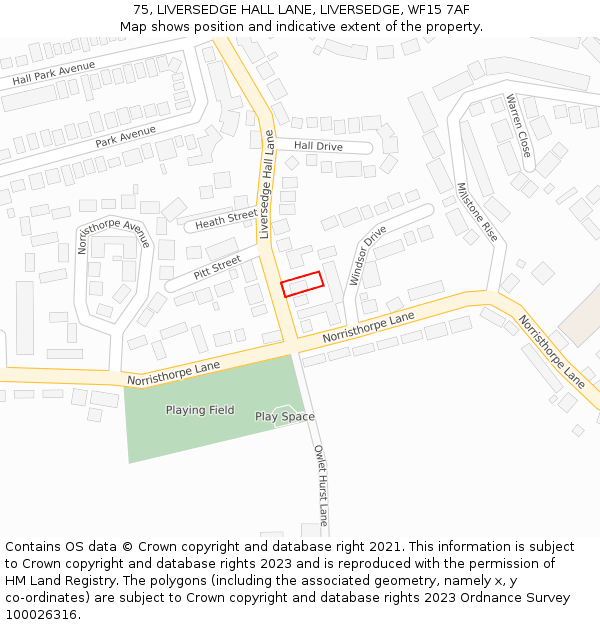 75, LIVERSEDGE HALL LANE, LIVERSEDGE, WF15 7AF: Location map and indicative extent of plot