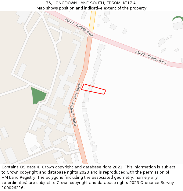 75, LONGDOWN LANE SOUTH, EPSOM, KT17 4JJ: Location map and indicative extent of plot