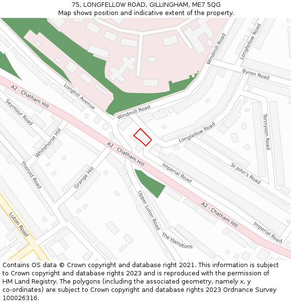 75, LONGFELLOW ROAD, GILLINGHAM, ME7 5QG: Location map and indicative extent of plot