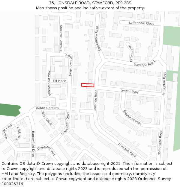 75, LONSDALE ROAD, STAMFORD, PE9 2RS: Location map and indicative extent of plot