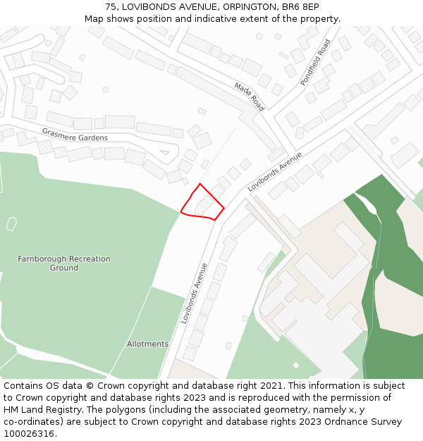 75, LOVIBONDS AVENUE, ORPINGTON, BR6 8EP: Location map and indicative extent of plot