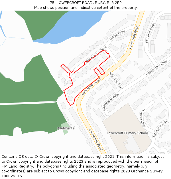 75, LOWERCROFT ROAD, BURY, BL8 2EP: Location map and indicative extent of plot