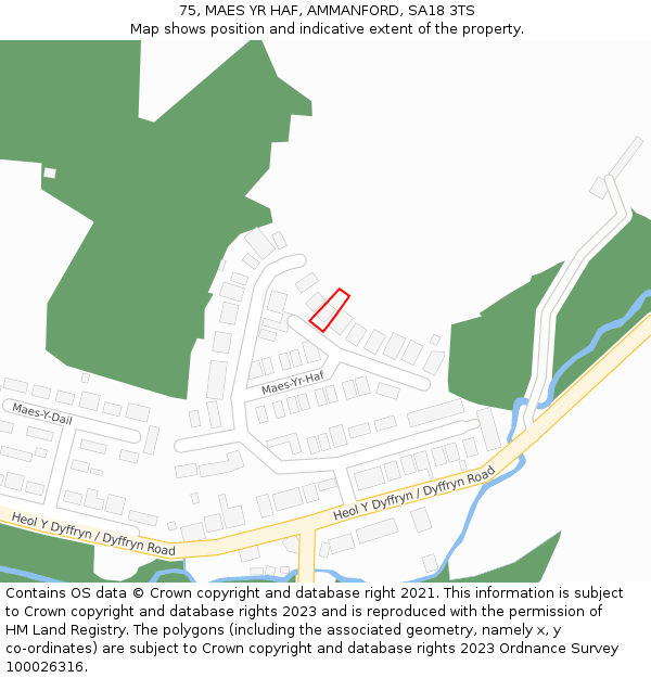 75, MAES YR HAF, AMMANFORD, SA18 3TS: Location map and indicative extent of plot