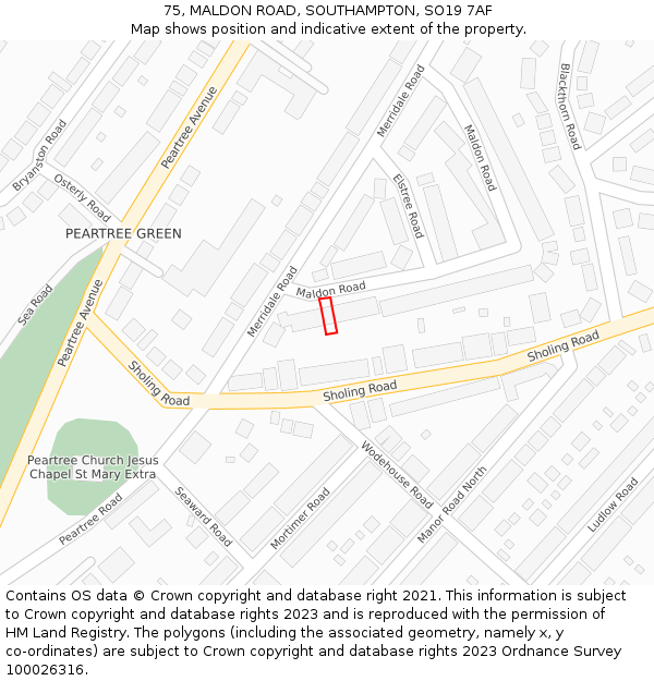 75, MALDON ROAD, SOUTHAMPTON, SO19 7AF: Location map and indicative extent of plot